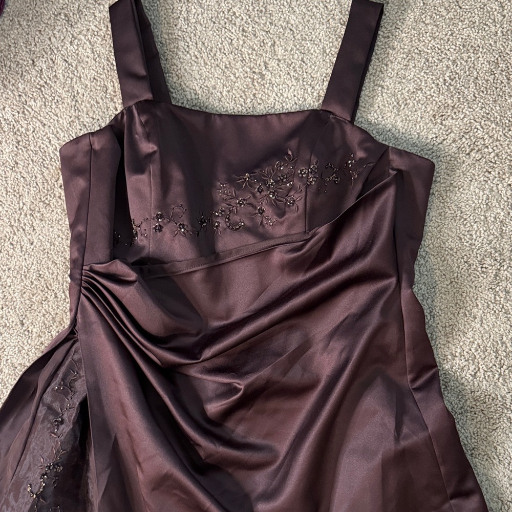 David's Bridal Rich Brown Satin Gown